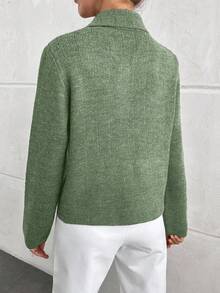 EURMUSE 纯色前扣优雅长袖开衫