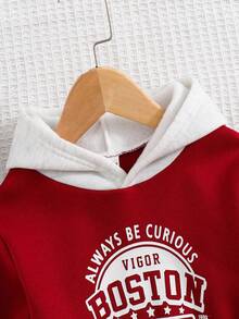 Cozy Pixies Baby Boy Letter Pattern Contrast Color Sweatshirt Autumn Winter Clothes For Girl - Burgundy - View 5