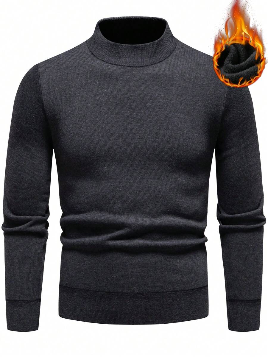 Manfinity Mode Áo len cổ đứng màu trơn ấm áp thường ngày cho nam, Áo len cổ giả thu/đông cho nam, Áo dài tay - Xám - Xem 1