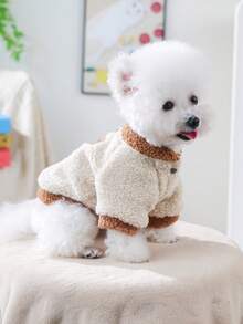 PETSIN 1件寵物秋冬裝，可愛刺繡棕熊卡通圖案貓狗衣服，秋冬加厚保暖開襟夾克外套 - 棕小熊 - 查看 5