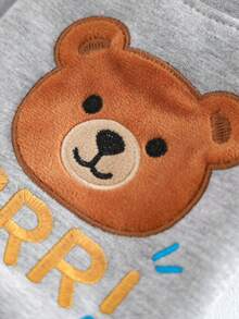 PETSIN 1pc Pet Clothing, Cute Embroidered Cartoon Bear Pattern Gray Cardigan Jacket, Warm And Comfortable For Dogs To Wear In Autumn And Winter - Grizzly Bear - View 6