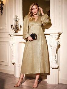 Auralis Elegant Plus-Size French Gold Maxi Dresses,Formal Autumn Women's Clothing,Middle Eastern Party Dress,Prom Wedding Date Outfits,New Year's Eve Gown - Champagne - View 6