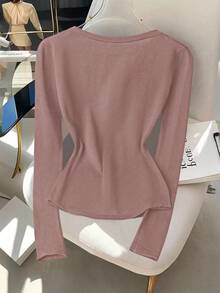 GlowEve Nuevo chaleco de punto con cuello en V para mujer, de unicolor, elegante, versátil, top de punto de moda minimalista - Rosa vieja - Ver 2