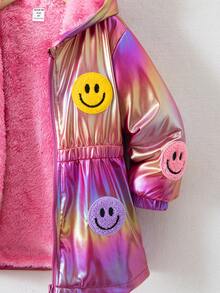 SHEIN Elladie kids 年轻女孩 1 件毛绒保暖经典街头风格连帽长袖外套年轻女孩蓬松外套 - 彩色 - 查看 4