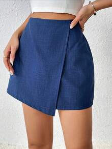 Chiquease High Waist Wrap Front Skort - Navy Blue - View 5