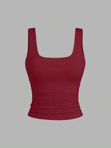 Sweetra Top ajustado de tirantes anchos y cuello en U de unicolor para mujer - Multicolor - Ver 5