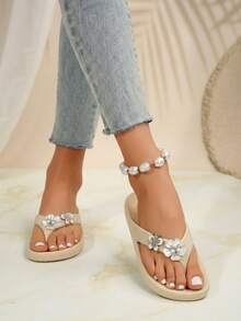 Women Flip-Flops - Beige - View 2