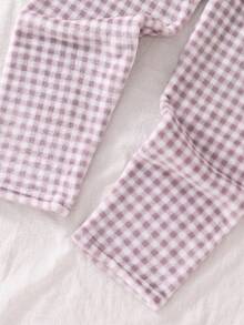 Girls' Purple Plaid Fleece Long Sleeve Top And Pants Comfortable Pajama Set - Mauve Purple - View 6