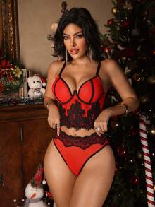 Seduluxe Bộ 2 áo ngực lưới có gọng ren Giáng sinh tương phản dành cho nữ - Nhiều màu - Xem 4