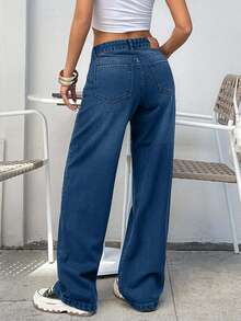 EURMUSE BLACK LOW WAIST BAGGY LOOSE STRAIGHT LEG JEAN - Medium Wash - View 7