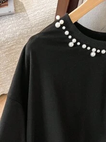 Lacomfia 1 件女士黑色长袖运动衫，时尚铆钉设计上衣 - 黑色 - 查看 7