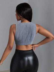 SHEIN SXY 女士牛仔超短無袖背心 - 藍色 - 查看 2