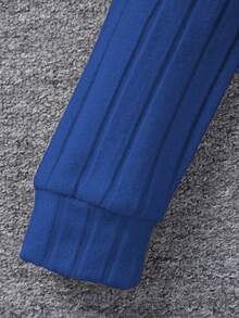 Sparklyn 2 件套青少年女孩长袖连帽运动衫，前短后长设计，带裤子，黑色休闲简约 - 寶藍色 - 查看 3