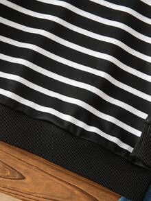 Young Boy Casual Striped Print Loose Fit Drop Shoulder Pullover Sweatshirt, Suitable For Spring And Autumn