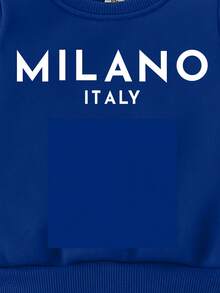 2 件套男婴休闲简约字母图案印花圆领运动衫和慢跑裤套装婴儿运动服 MILANO 运动衫套装 - 寶藍色 - 查看 5