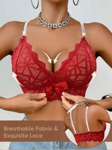SHEIN Elacene 1件圣诞蕾丝无钢圈文胸女士内衣 - 紅色 - 查看 3