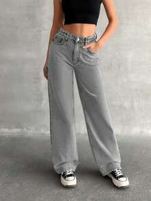 EURMUSE Blugi Carpenter cu talie înaltă și croială dreaptă