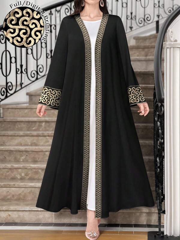 SHEIN Najma Casual Long Sleeve Arabic Abaya Robe, Suitable For Spring And Autumn