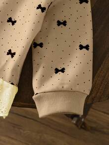 SHEIN Baby Girl Fashionable Embroidered Ruffle Hem Polka Dot Bow Print Sweatshirt Fall Winter