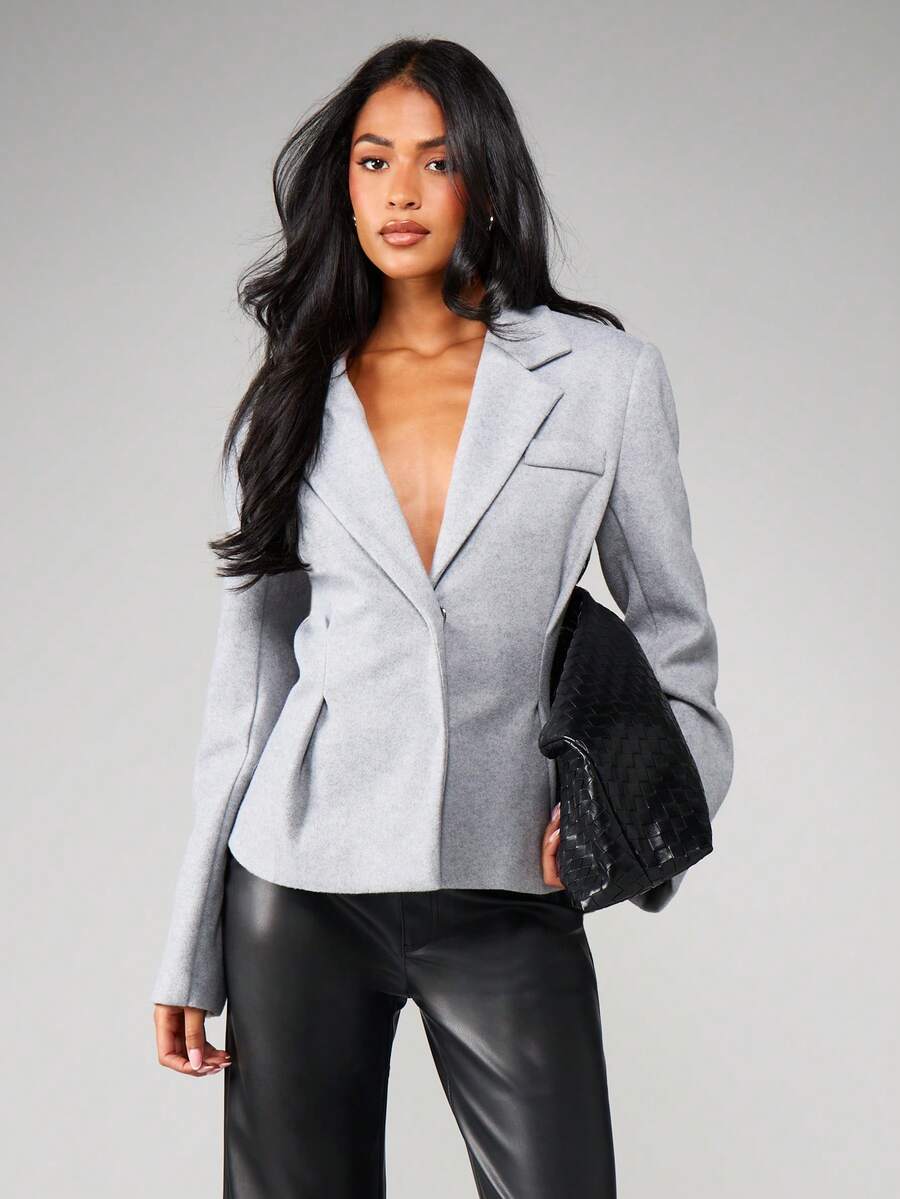 MISSGUIDED Double Breasted Lapel Collar Blazer For Professional Business Office Wear - Grey - View 1