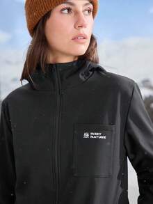In My Nature 女士字母印花连帽防水户外休闲外套徒步上衣，女士户外服装徒步服 - 黑色 - 查看 5