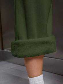 EMERY ROSE 女式松紧腰抽绳保暖内衬宽松裤 - 軍綠色 - 查看 6