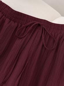 CosyJoli 大码女装春夏新款商务休闲沙滩情人节时尚通勤优雅阔腿裤，带口袋。沙滩度假薰衣草色大学生情人节邮轮夏季宽松休闲裤，适合女性穿着。 - 酒紅色 - 查看 5