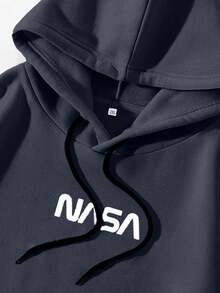 EURMUSE sweat-shirt à capuche casual à manches longues pour hommes avec imprimé texte - Bleu marine - Voir 7