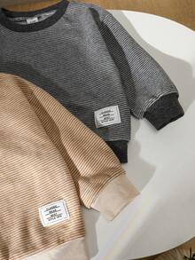 SHEIN Vintaside Kids 男婴休闲条纹圆领上衣，秋季