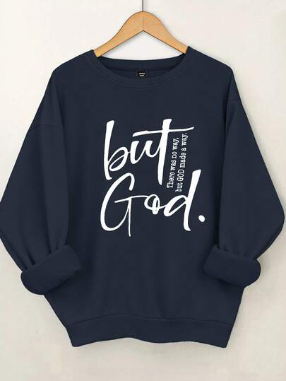 SHEIN LUNE Plus Size Women Casual Letter Print Round Neck Long Sleeve Sweatshirt, Autumn