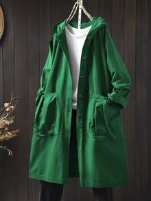 EMERY ROSE Áo khoác dài có mũ trùm đầu cỡ lớn thường ngày có túi lớn - màu xanh lá - Xem 3