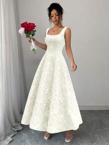 Elenzga 新品女式无袖破洞花卉纹理梭织面料修身中长优雅连衣裙，百搭又迷人