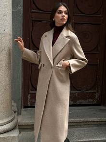 SHEIN LUNE Casual Lapel Long Overcoat - Khaki - View 6