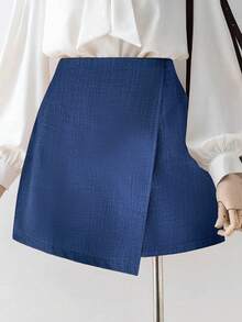 Chiquease High Waist Wrap Front Skort - Navy Blue - View 1
