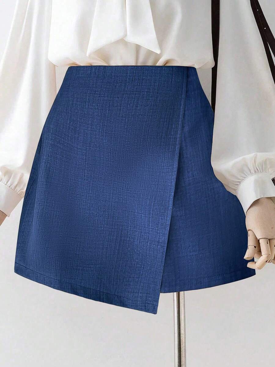 Chiquease High Waist Wrap Front Skort - Navy Blue - View 1