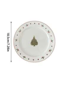 Cirelle 1SET Christmas Tree Plates, Ceramic Holiday Dinnerware Set Includes Dinner Plate, Egg Holder & Mug With Red Trim, For Indoor/Outdoor Christmas Party, Camping, Picnic
