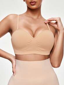 SHAPORA 1pc Women Seamless Bra, Wireless, Padded, Push-Up, Adjustable Straps, Comfortable & Minimalist Design - Apricot - View 6