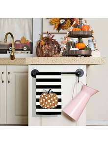 2 buc Prosoape de Halloween pentru Ziua Recunoștinței de Toamnă - Poliester super moale, Foarte absorbante, Prosoape decorative pentru bucătărie și baie, Prosoape cu desene animate de dovleac, dungi, cu imprimeu de litere
