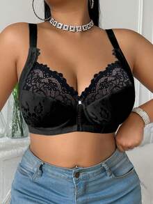 SHEIN 1pc Plus Size Lace Patchwork Wireless Bra