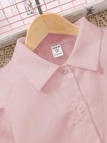 Áo sơ mi trơn tay đơn phong cách cung điện cổ điển dành cho bé gái tuổi mới lớn - Hồng - Xem 7