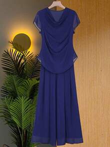 Franclia 法式荷叶边领口雪纺上衣配阔腿裤休闲修身套装