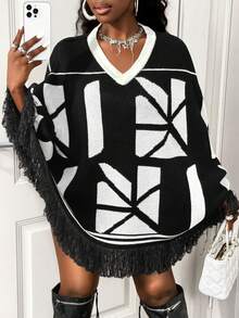 BamGleam Women's Loose Batwing Tassel Poncho Top, Autumn/Winter