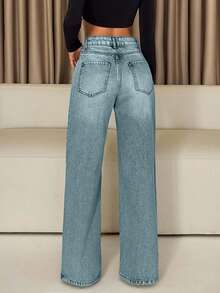 EURMUSE Jean gris clair taille haute 100% coton pour femme - Jean clair - Voir 2