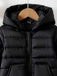 SHEIN Baby Girls' Casual Cute Thermal Lined Hooded Zipper Front Long Sleeve Jumpsuit, Winter - Black - View 3