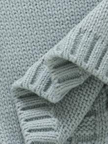 SHEIN Bộ 2 áo len xanh lá cây cho bé sơ sinh: Áo khoác cardigan cổ tròn tay dài có túi + Quần yếm sọc có dây đeo - Màu xanh nhạt - Xem 6