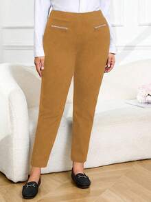 Pantalones casuales de unicolor para mujer de talla grande, versátiles para el transporte - Amarillo - Ver 5