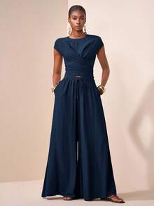 Zivah 2025春夏新款休闲度假日常出游百搭穿搭优雅邮轮旅行海边沙滩度假日光浴网红款小圆领叠穿 - 藏蓝色 - 查看 4