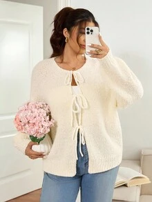 SHEIN Frenchy Cardigan tricoté en forme de cœur pour femmes grandes tailles, manteau pull élégant à la française pour l'automne/hiver