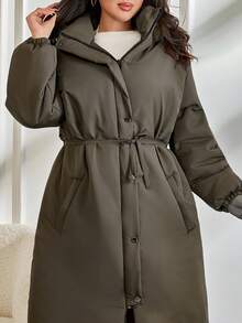 EURMUSE Plus Size Fluffy Detailed Casual Winter Coat Long Jacket For Women Long Coat Women Winter Clothes Long Coats For Women Brown Outfit Women - Brown - View 4