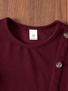 Emery Rose Kids Emery Rose Kids 少女及年轻女孩优雅休闲圆领套头开衩中长连衣裙，适合上学、日常休闲穿着，秋冬季女童连衣裙，带纽扣长袖，酒红色，适合少女及年轻女孩，秋季连衣裙，少女秋季连衣裙 - 酒紅色 - 查看 12